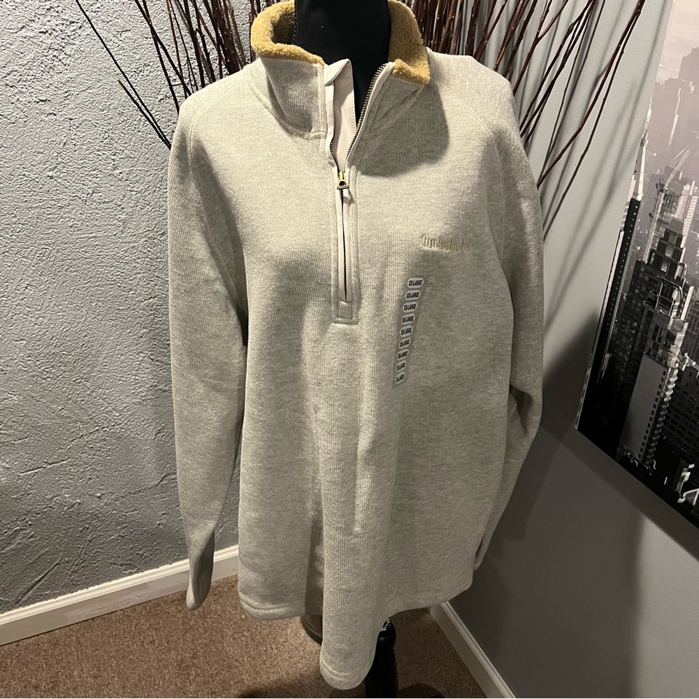 Timberland Gray Zip Up Sweater with Tan Collar